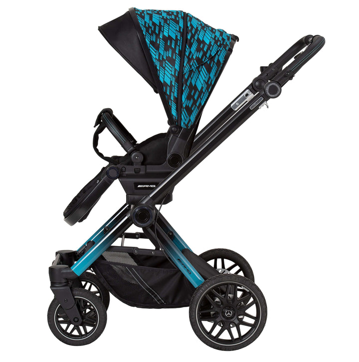 Kinderwagen mit Sportwagen-Aufsatz in Blau-Schwarz