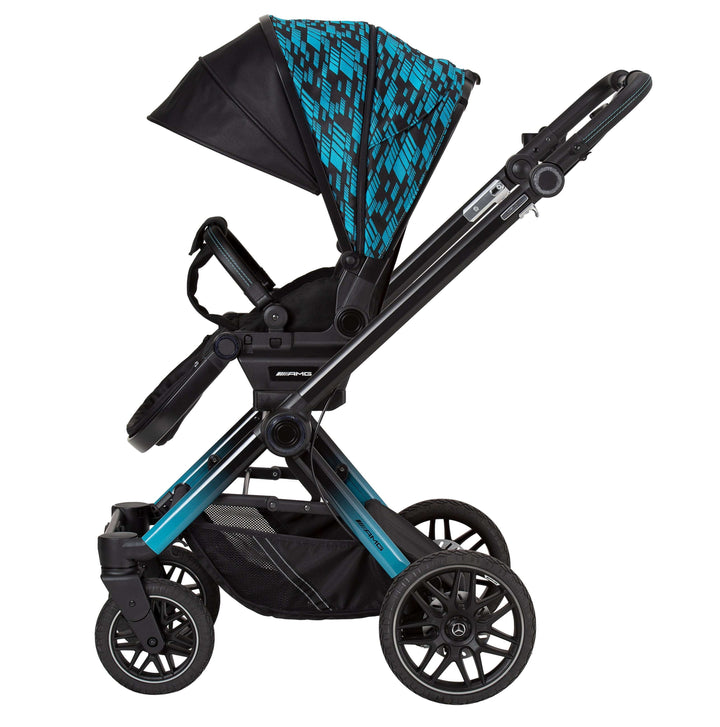 Kinderwagen mit Sportwagen-Aufsatz in Blau-Schwarz