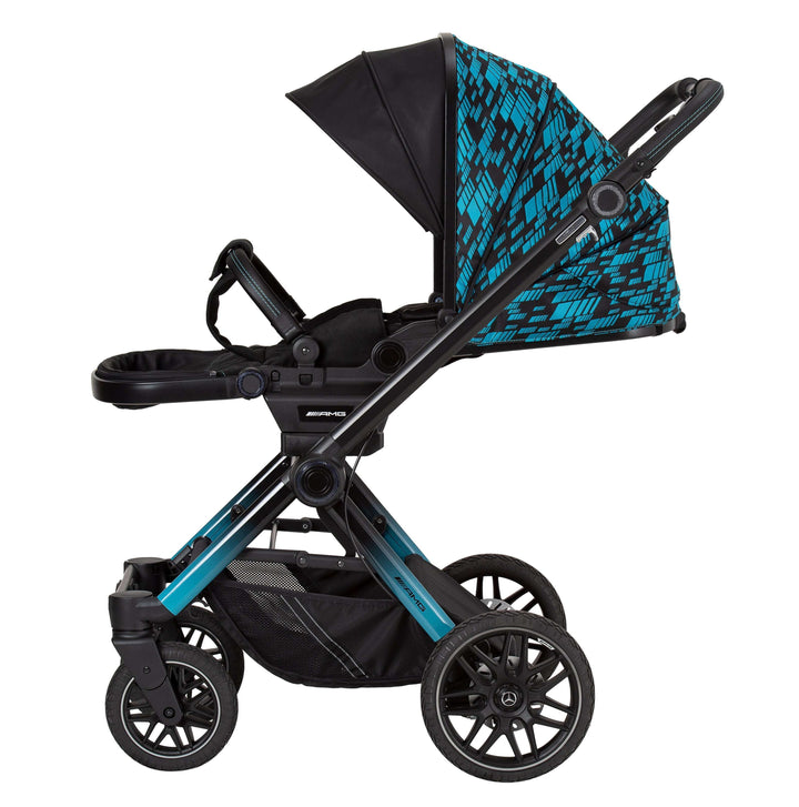 Kinderwagen mit Sportwagen-Aufsatz in Blau-Schwarz
