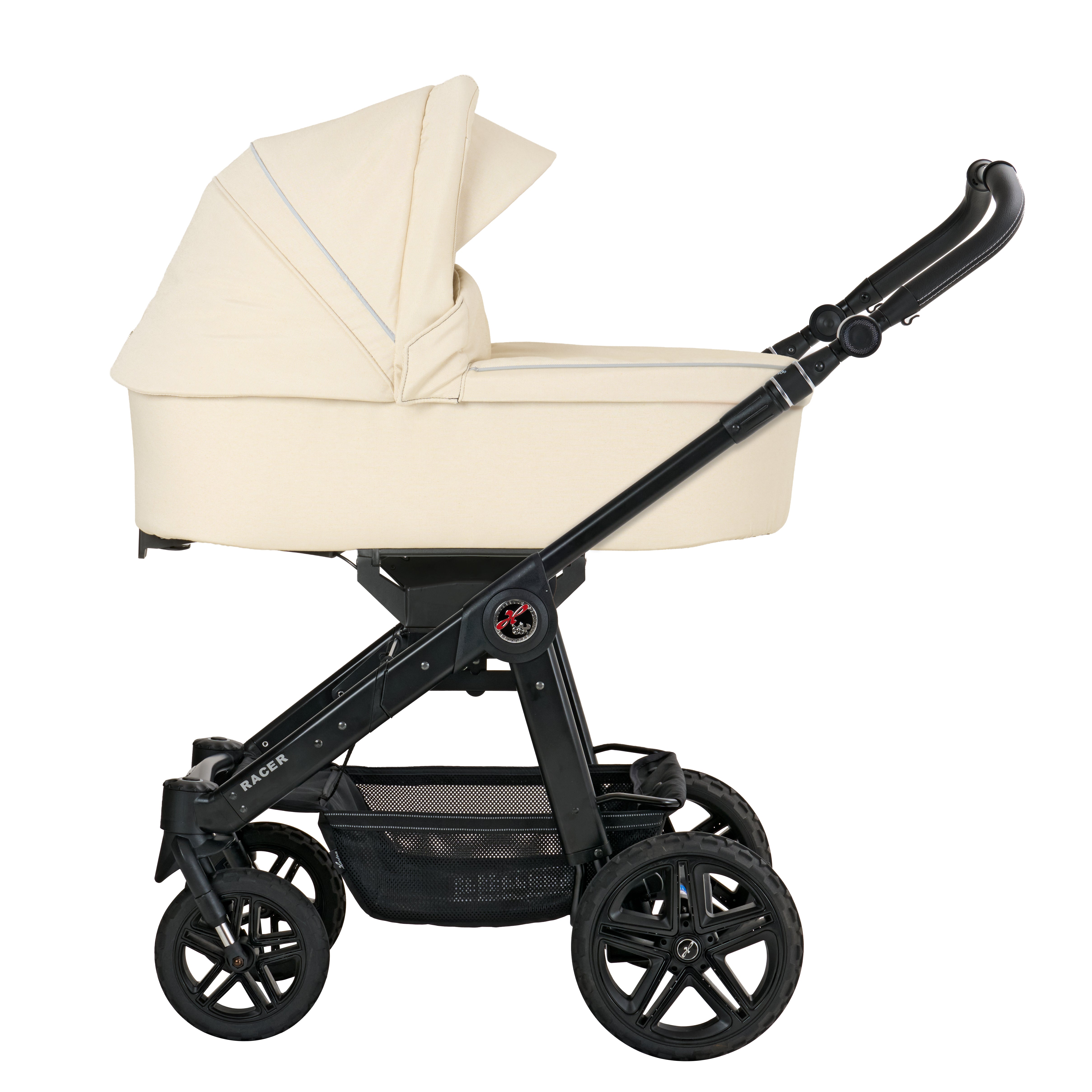 Racer GTS mit Falttasche 625 / Butter Yellow.
Schwarzes Gestell und Handgriff.
Seitenansicht.