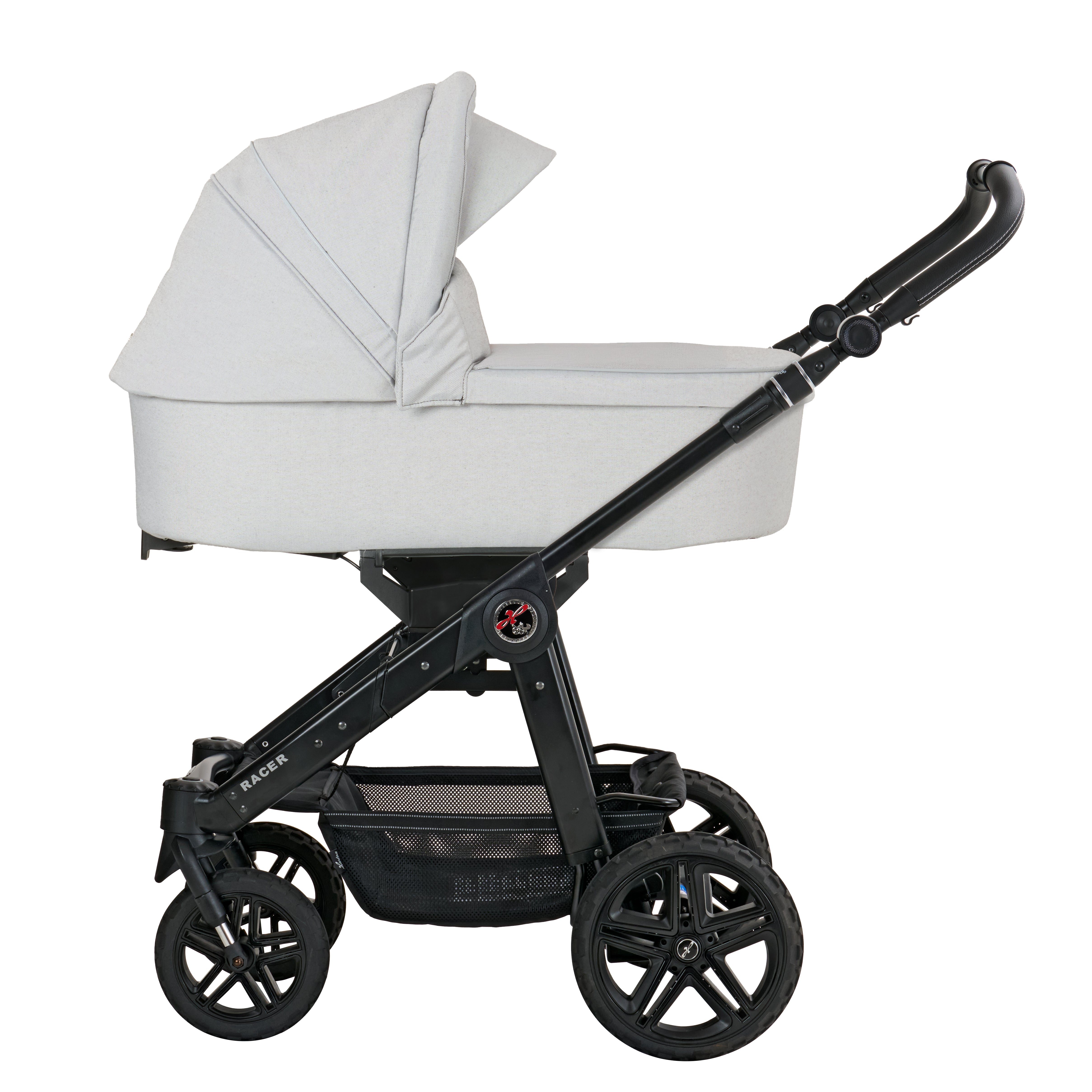 Racer GTS mit Falttasche 626 / Soft Cloud.
Schwarzes Gestell und Handgriff.
Seitenansicht.