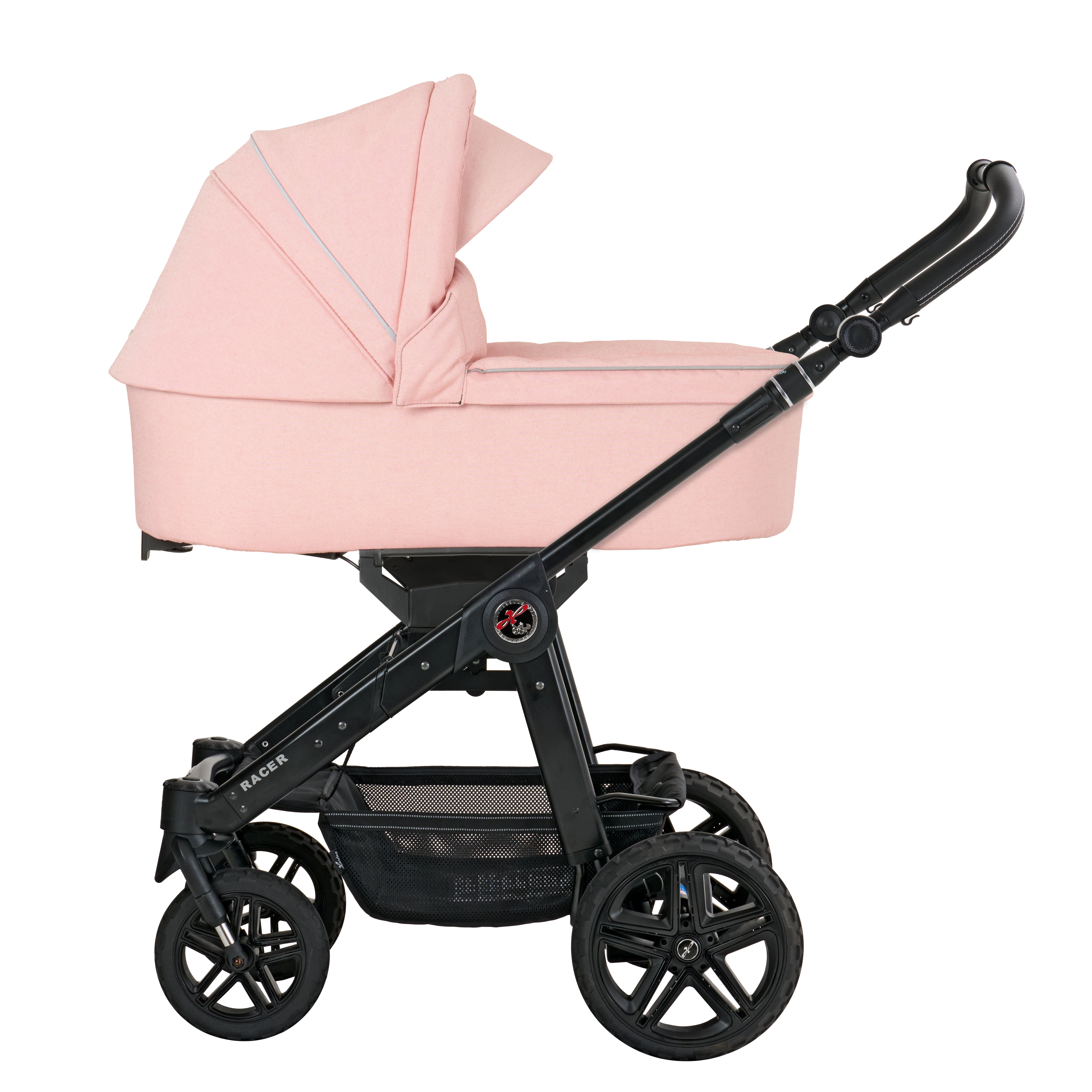 Racer GTS  627 / Peach Blossom mit Falttasche.
Schwarzes Gestell mit schwarzem Handgriff.
Seitenansicht.