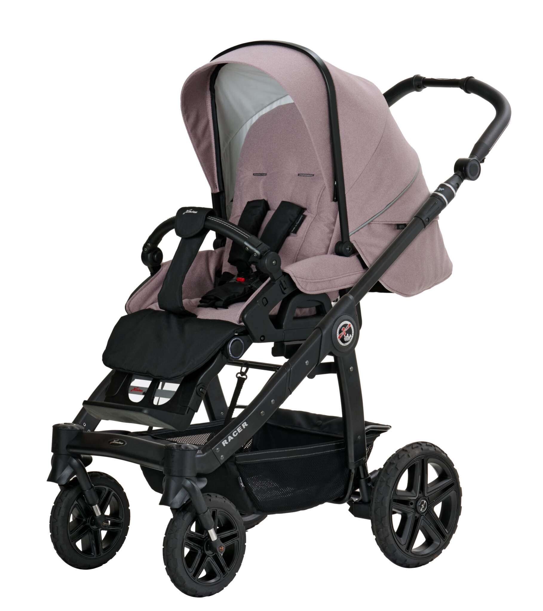 Racer GTS 904 / Lovely Teddy
Gestell Platin
Verdeck halb ausgeklappt
Schutzbügel und Handgriff in schwarz
Schräge Vorderansicht