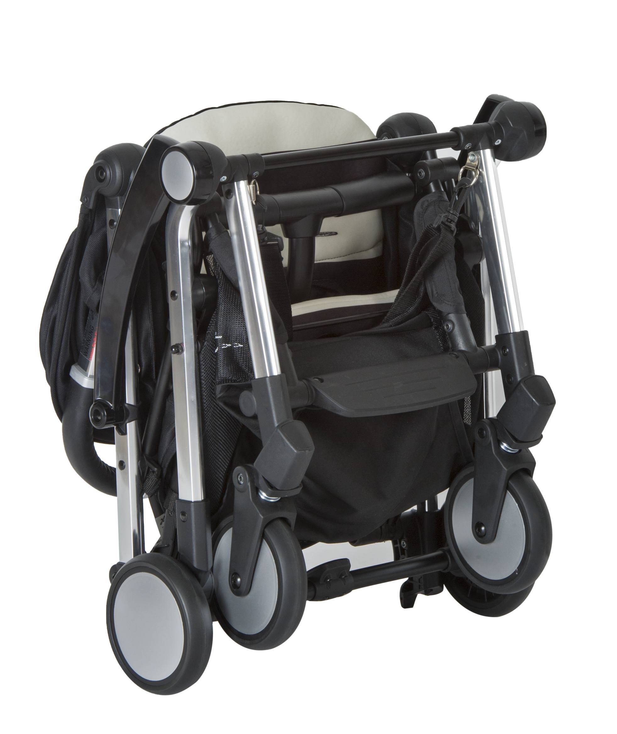 Buggy BIT 144 / Stripe.
Komplett zusammengeklappt.
Schräge Vorderansicht