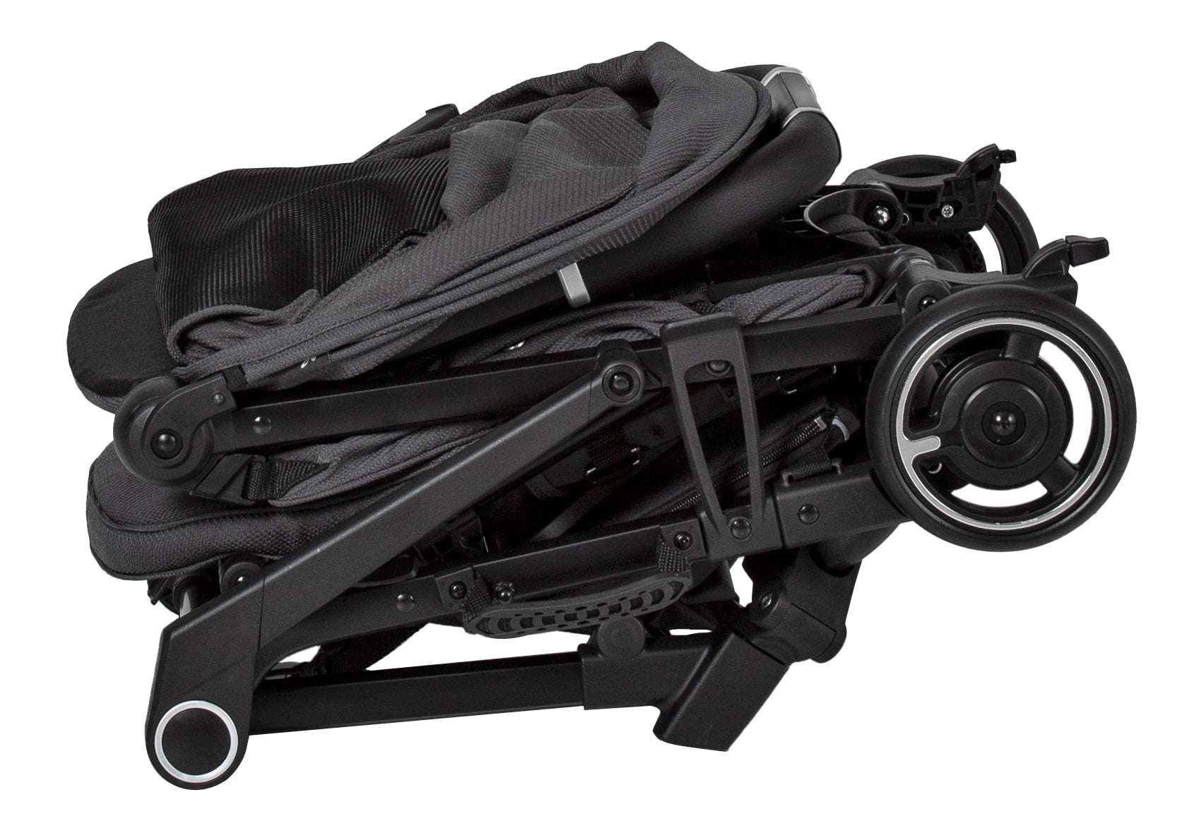 Buggy BIT 166 / Graphit.
Komplett zusammengeklappt.
Seitenansicht.