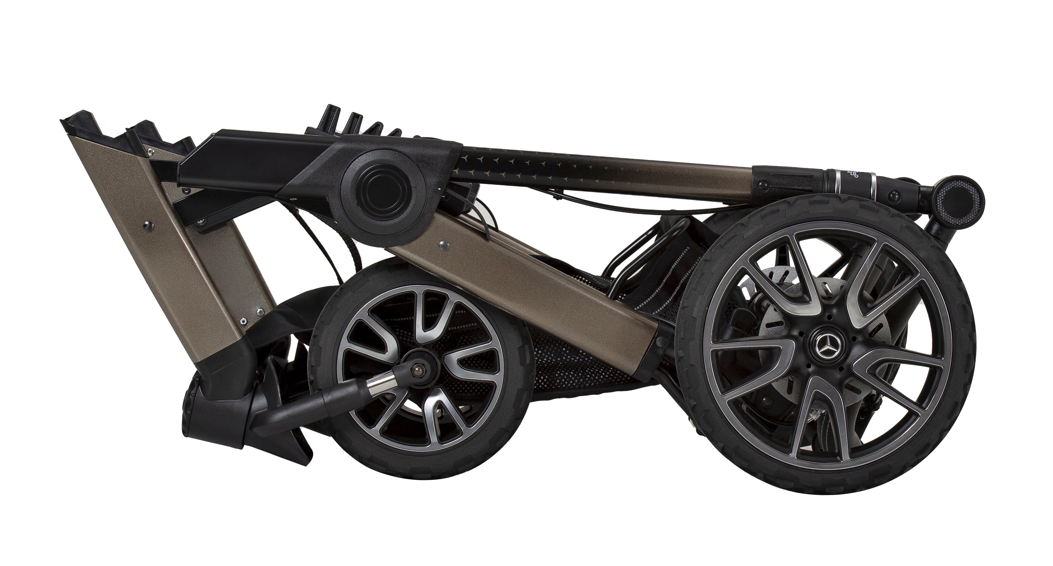 MB Gestell All Terrain  in Sepiabraun zusammengeklappt.
Seitenansicht.