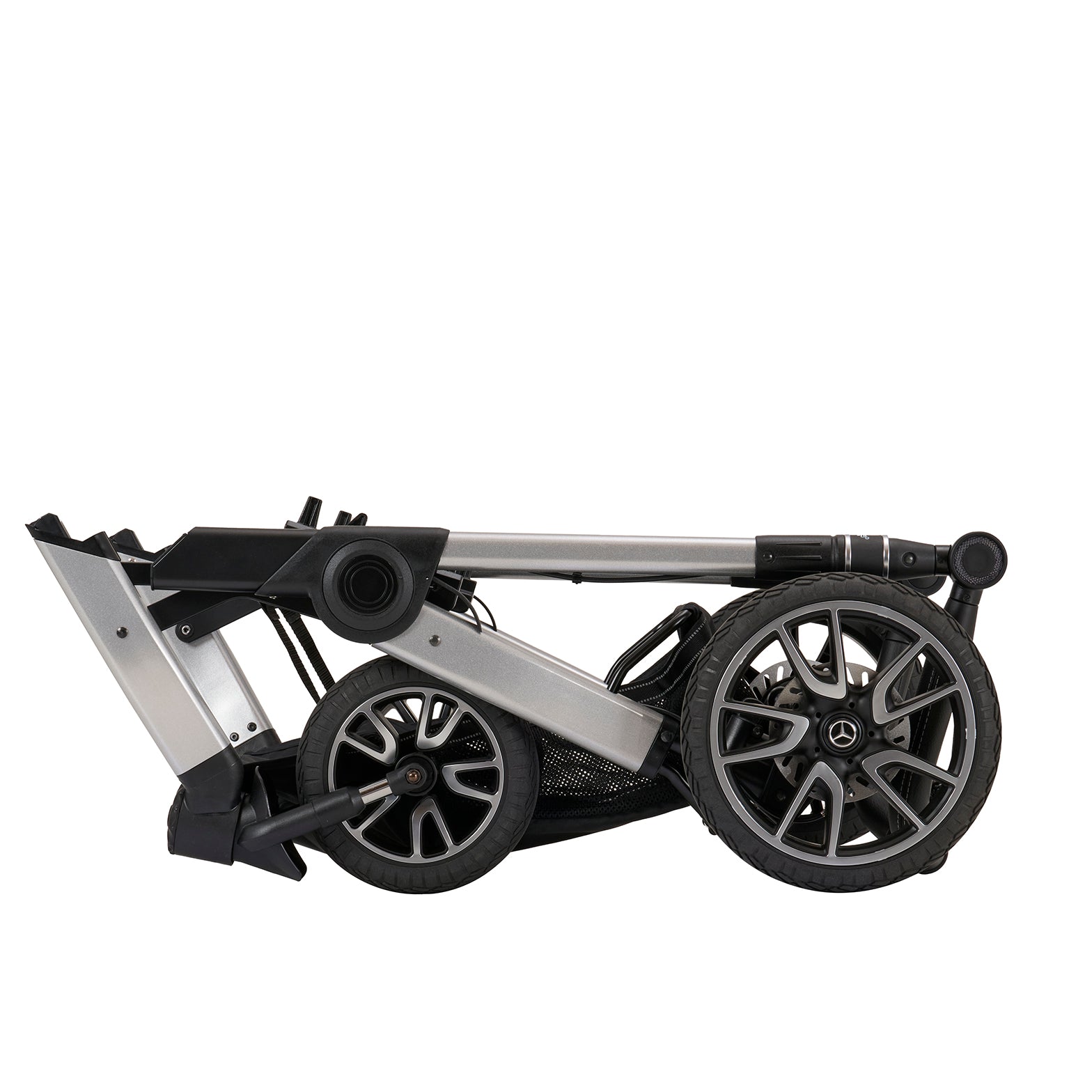 Gestell in Hightec-Silber zusammengeklappt.
Seitenansicht.