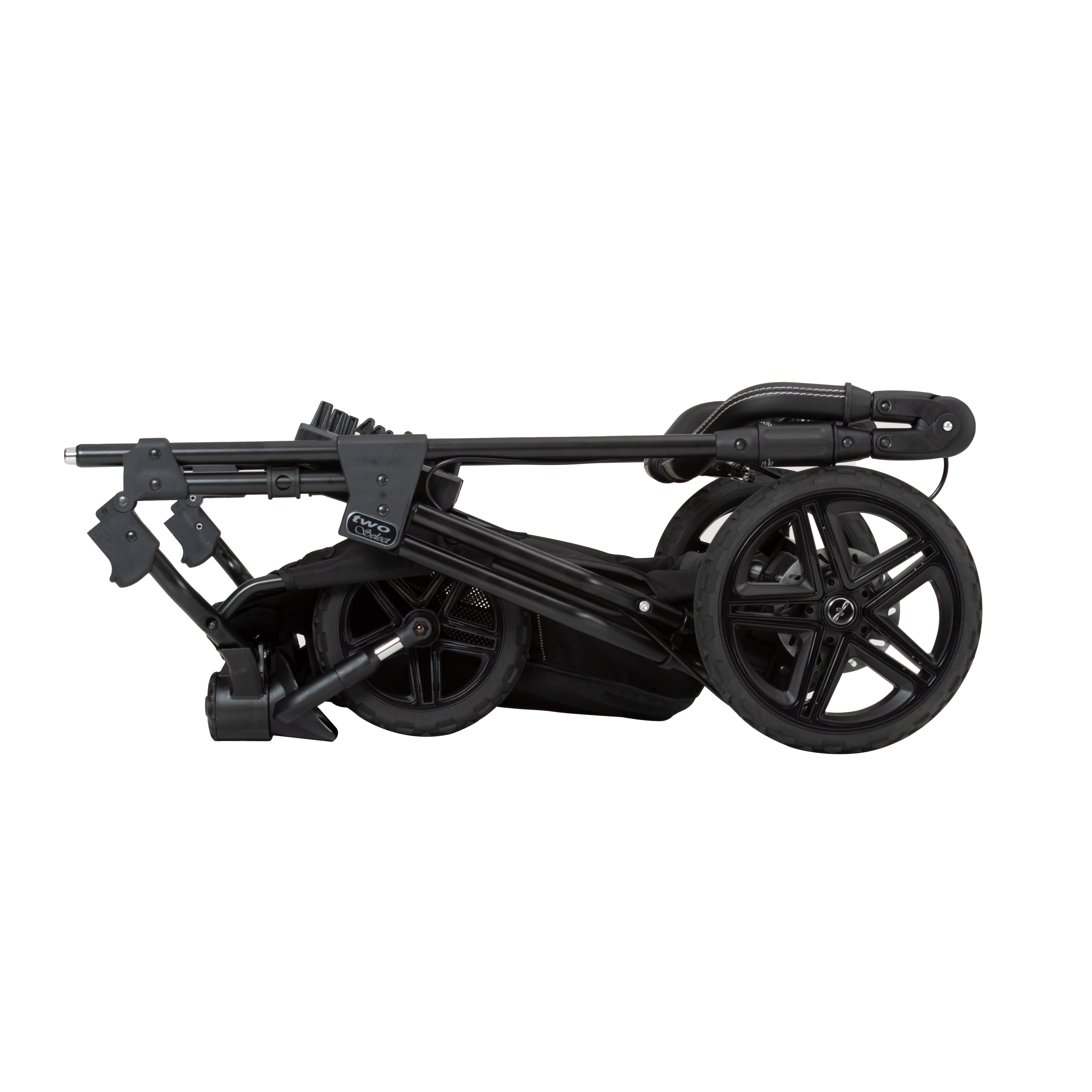 Gestell Two Select in Schwarz zusammengeklappt.
Seitenansicht.