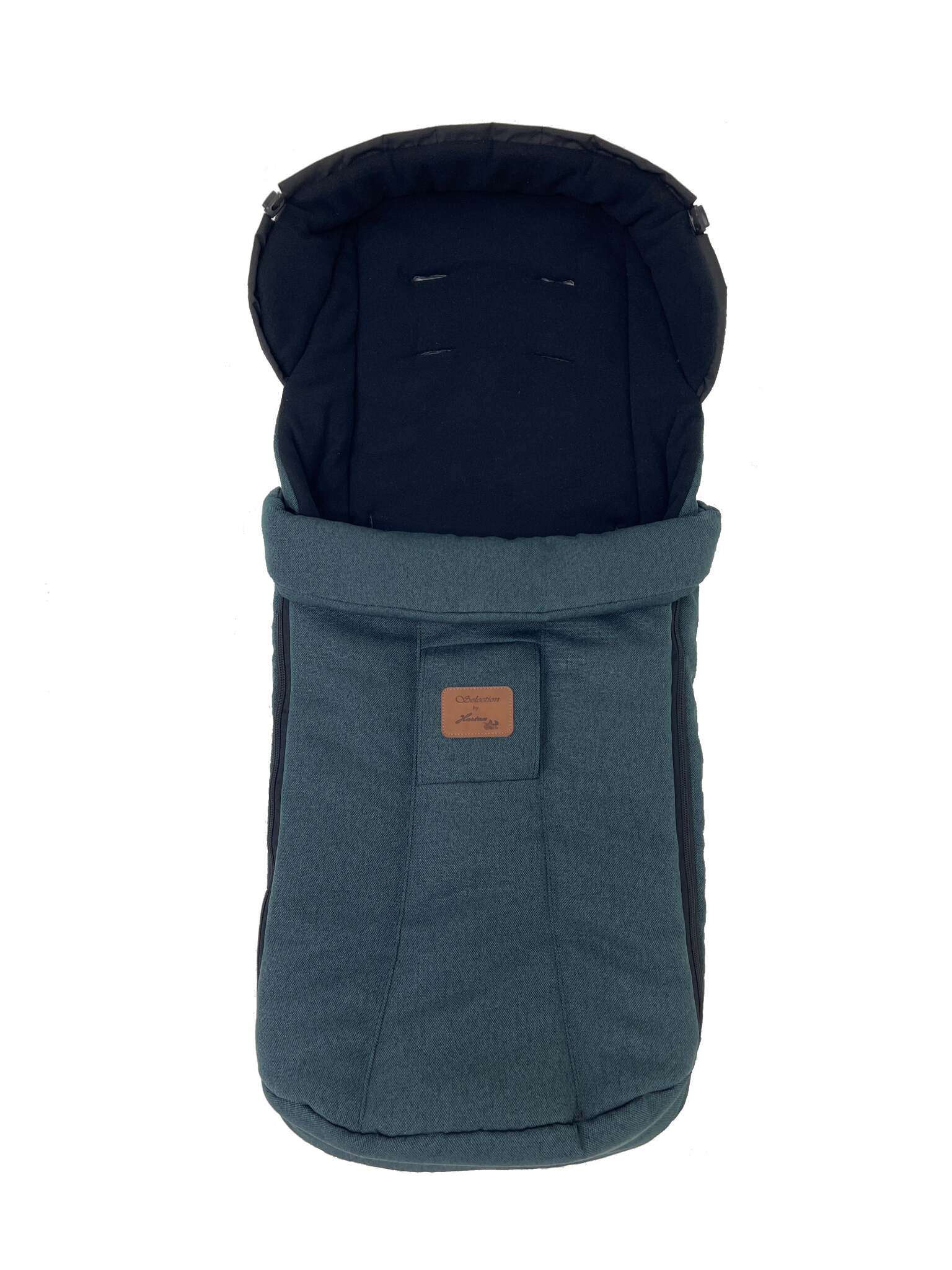 Refurbished GTR  Fußsack Dessin 456 / Petrol.
Mit weichem Fleece Innenfutter.
Liegeansicht von Oben.
