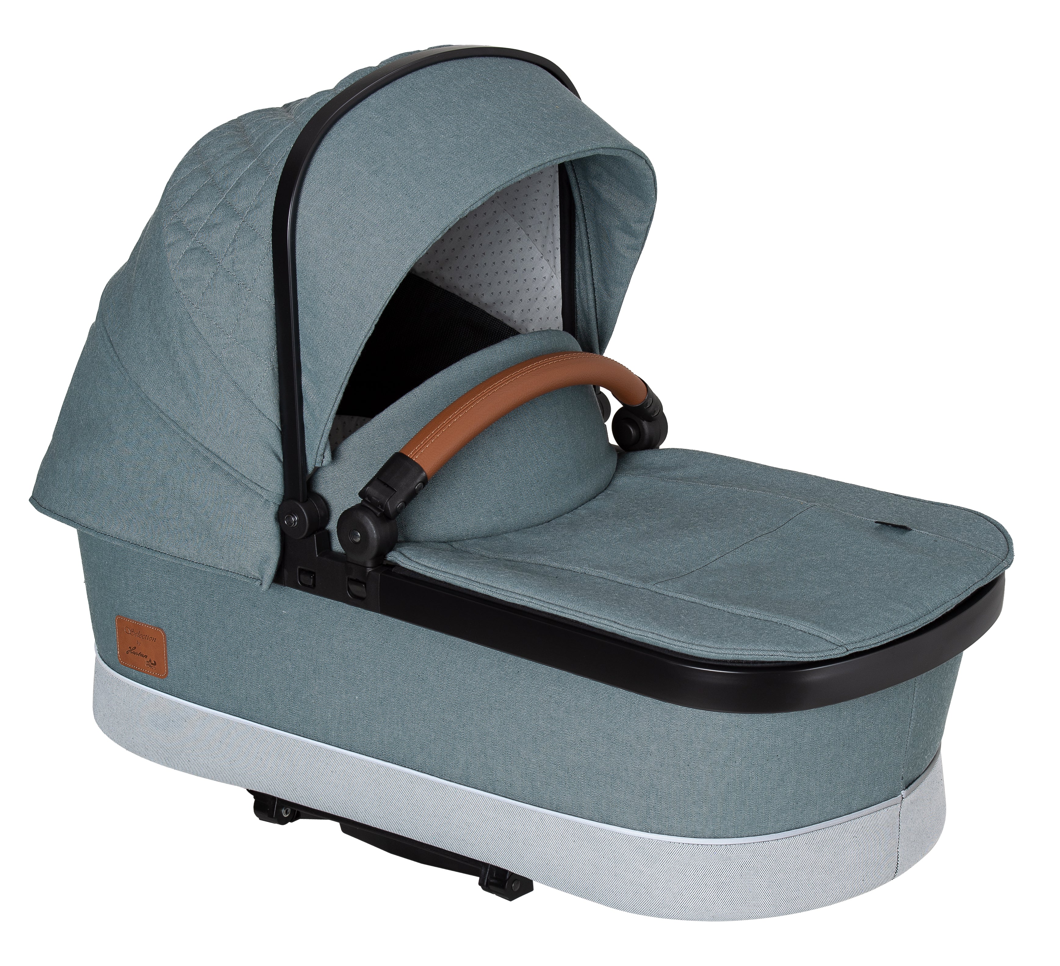 Premium Falttasche 828  / Pietra  mit braunem Schutzbügel.
Schräge Vorderansicht.