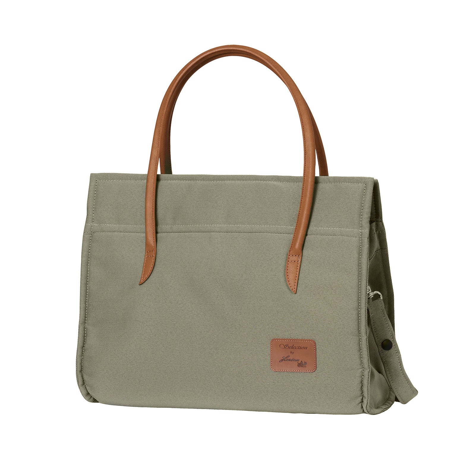 Wickeltasche Modern Style 608 / Pistachio mit mehreren Innenfächern und zusätzlichem Schultergurt.
Schräge Vorderansicht.