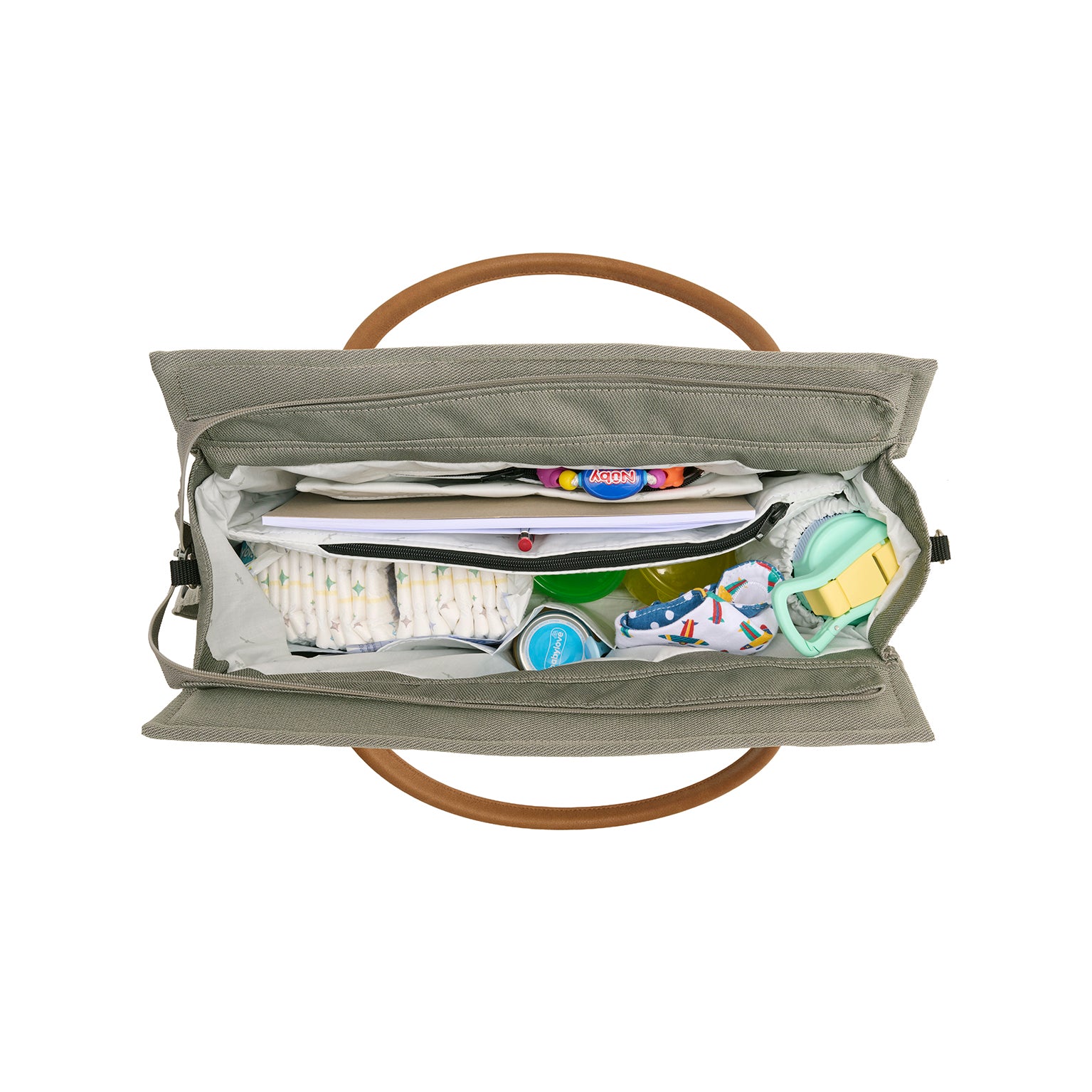 Wickeltasche Modern Style 608 / Pistachio mit mehreren Innenfächern und zusätzlichem Schultergurt.
Innenansicht.