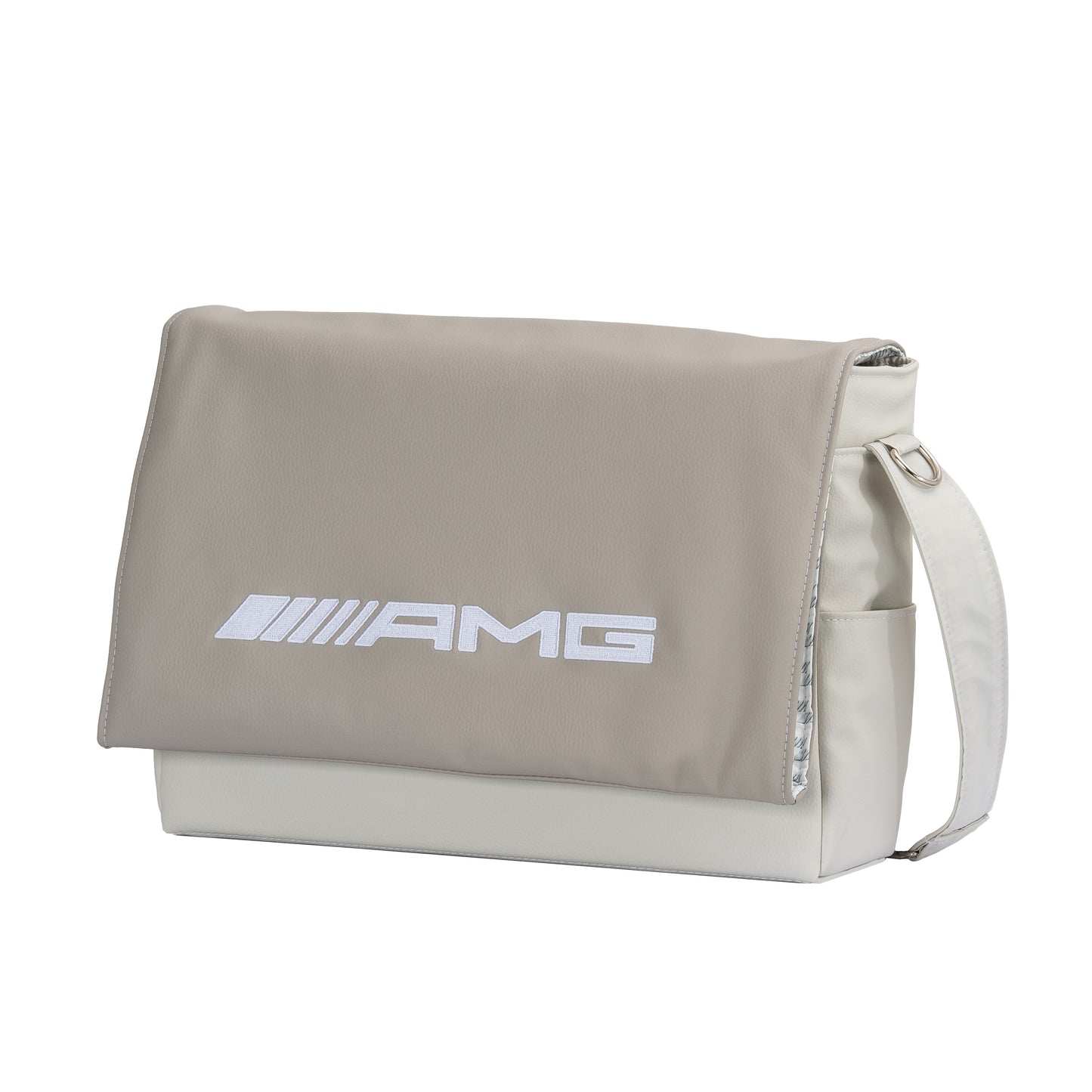 Wickeltasche Mercedes-AMG creme / beige mit weißer Steppung und weißer Stickerei