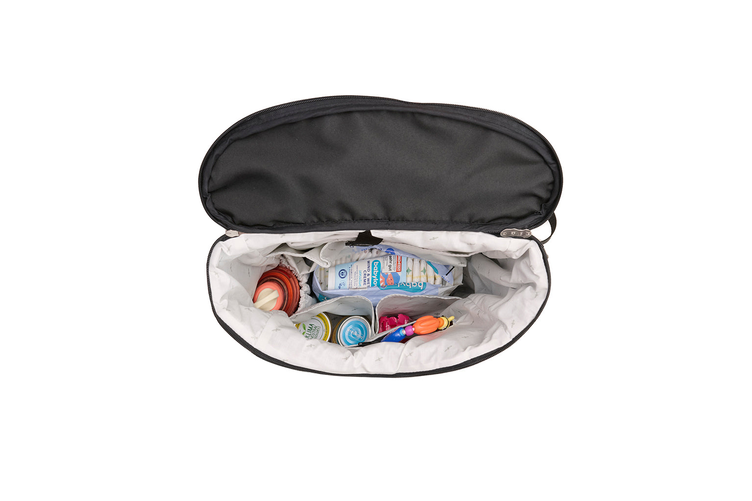 Wickelrucksack Space Bag 600 / Toffee mit mehreren Fächern und gepolsterte Schultergurte.
Innenansicht.