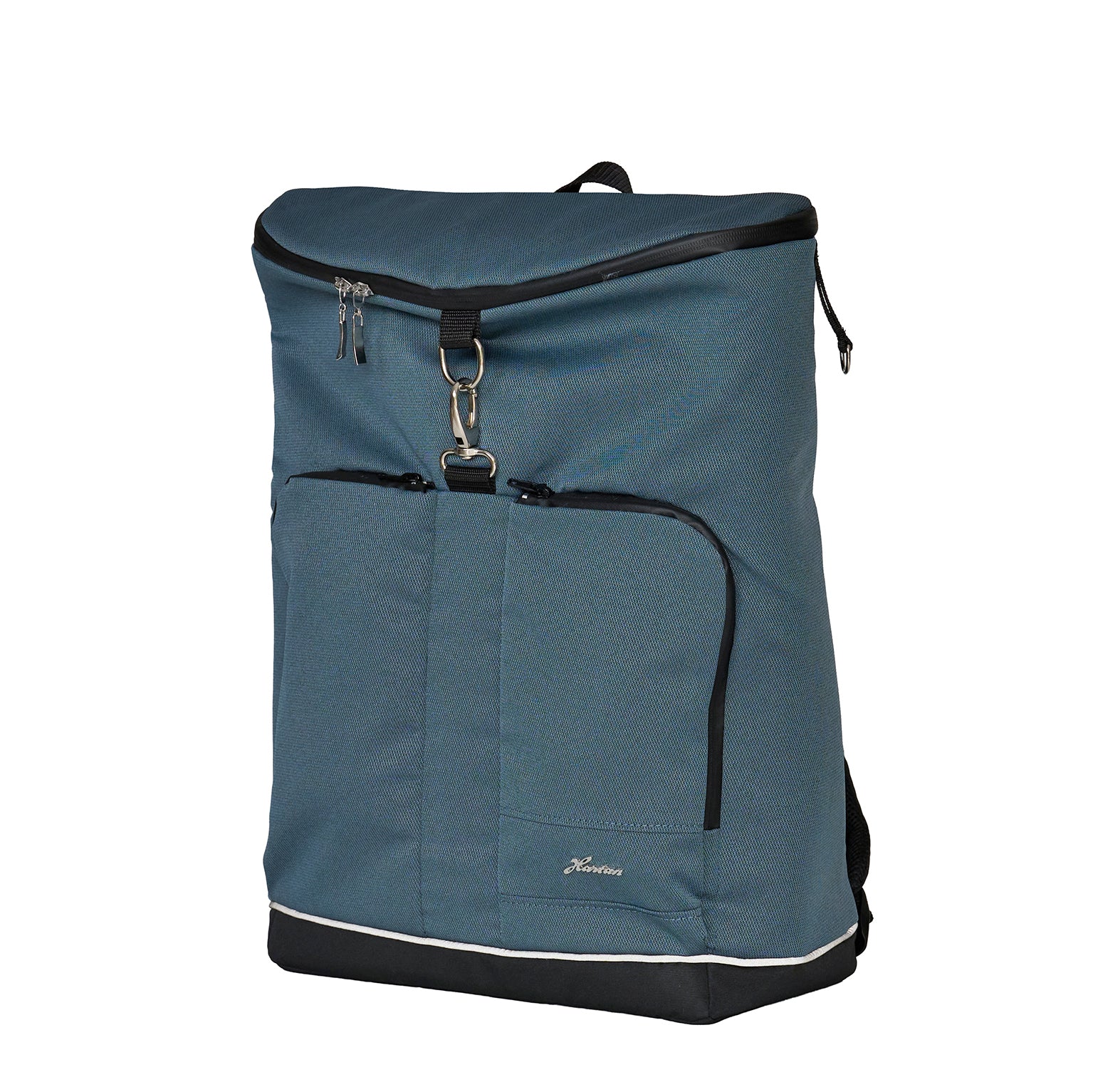 Wickelrucksack Space Bag 607 / Butterfly Pea mit mehreren Innenfächern und gepolsterte Schultergurte.
Große schräge Vorderansicht.