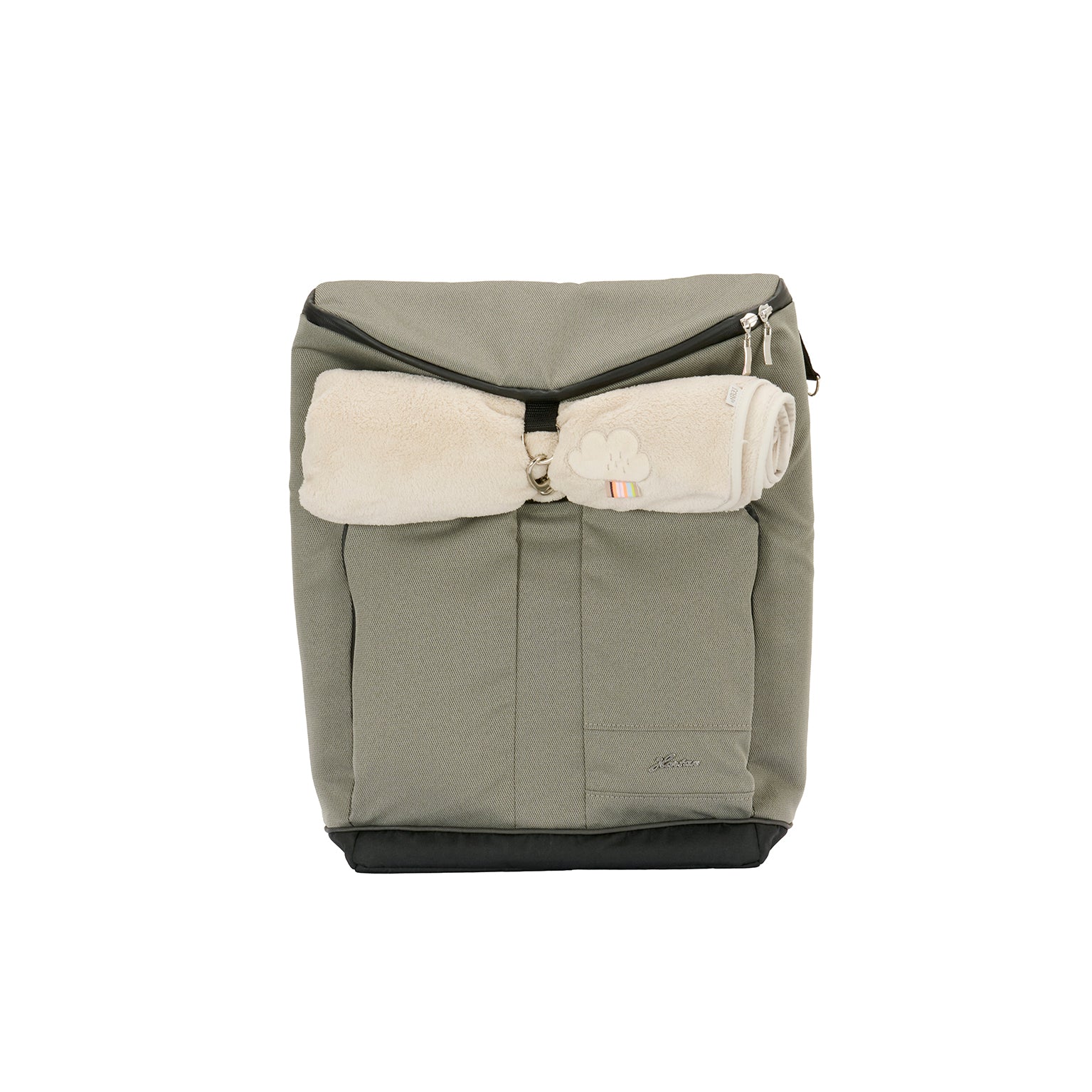 Wickelrucksack Space Bag 608  / Pistachio mit mehreren Innenfächern und gepolsterte Schultergurte.
Ansicht von vorne mit Kuscheldecke.