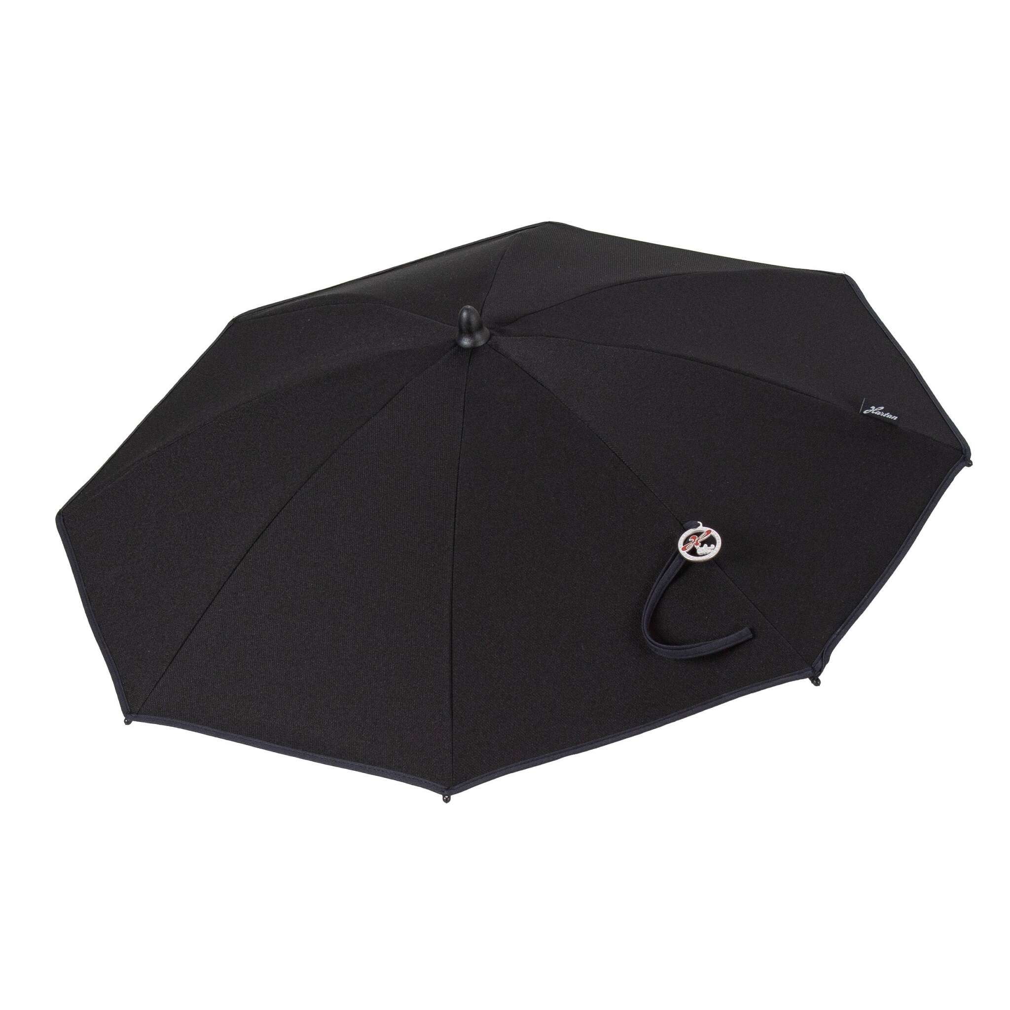 Sonnenschirm 823 / Black Pinstripe
mit flexibler Halterung.
Geöffnet in Seitenansicht.