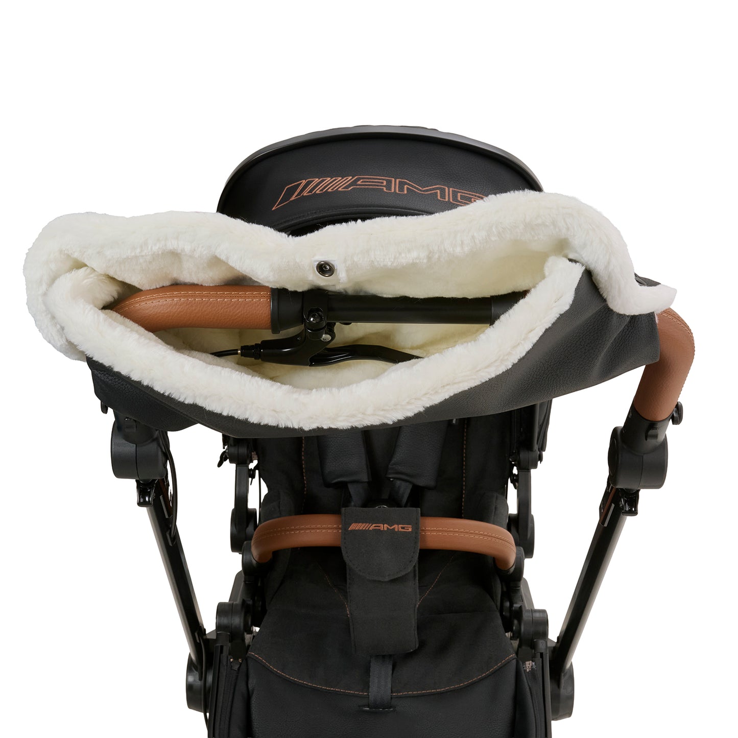 Handwärmer 622 / Sienabraun für Kinderwagengriff , warmes Fleece-Innenfutter.
Befestigt am Kinderwagengriff.
Frontansicht, in den Handwärmer.