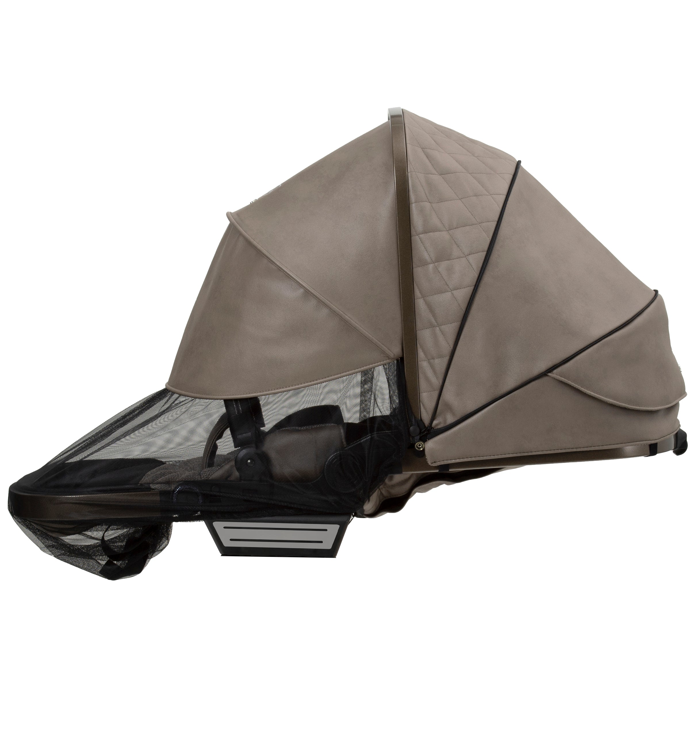 Mercedes Benz Sunline Plus 616 / Tartufo am flach gestellten  Sportsitz befestigt.
Verdeck komplett ausgeklappt.
Seitenansicht.