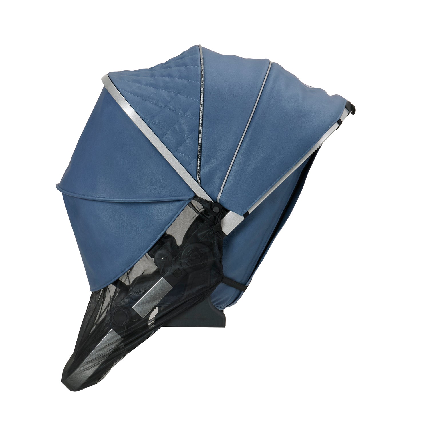 Mercedes Benz Sunline Plus 617 / Vintage Blue am Sportsitz befestigt.
Verdeck komplett ausgeklappt.
Seitenansicht.