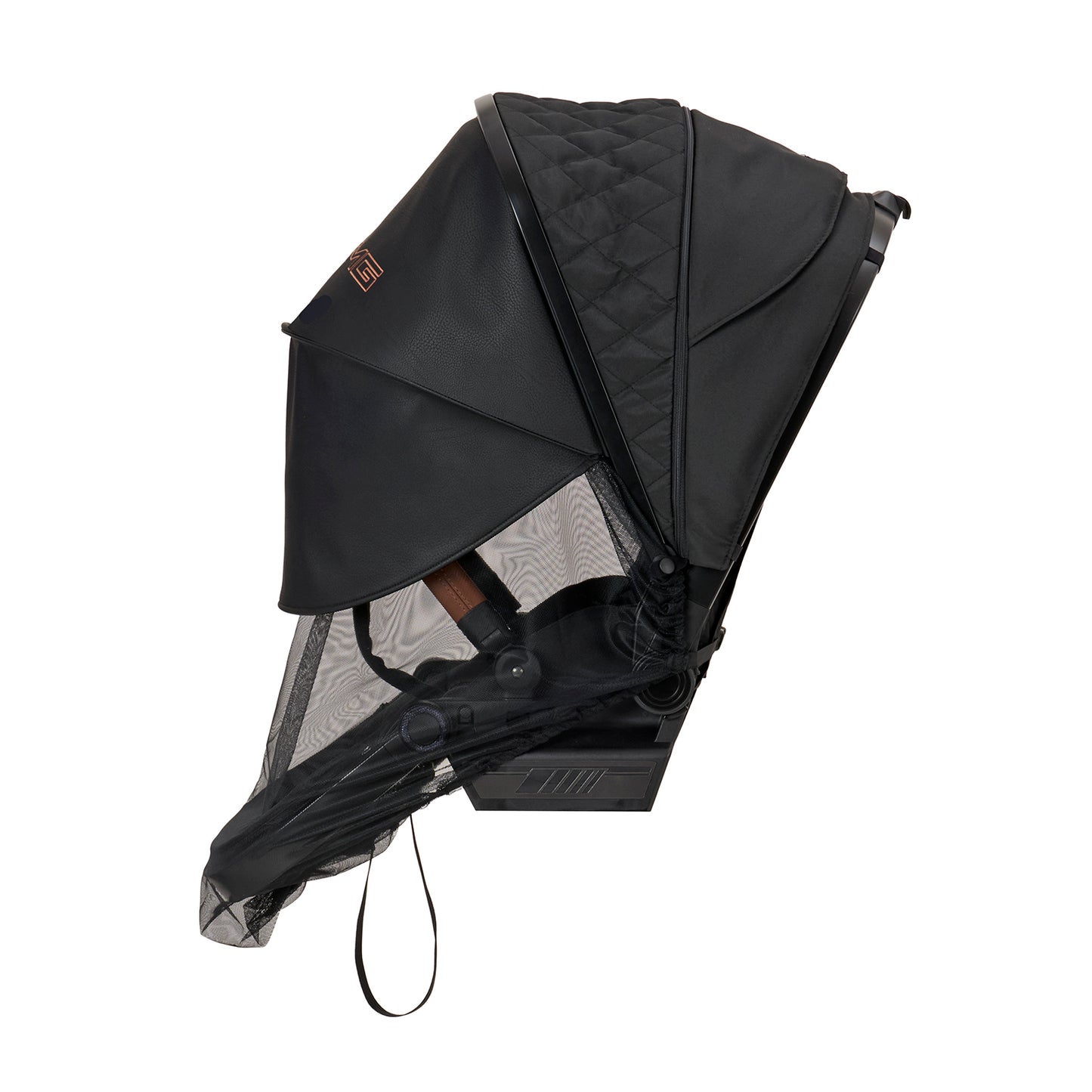 Sunline - Plus Sonnen- und Mückenschutz in 622 /Sienabraun für Kinderwagen.
Sportsitz mit komplett ausgeklappten Verdeck und Sunline Plus.
Seitenansicht.