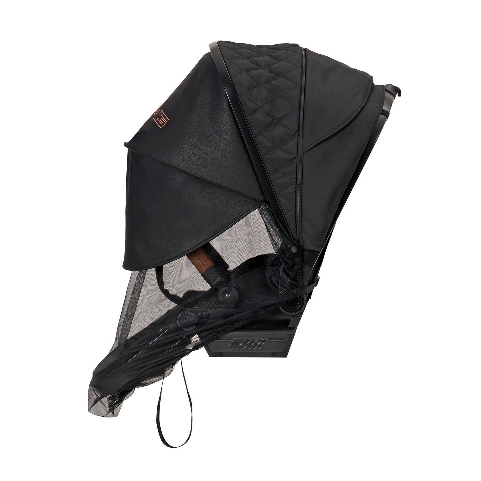 Sunline - Plus Sonnen- und Mückenschutz in 622 /Sienabraun für Kinderwagen.
Sportsitz mit komplett ausgeklappten Verdeck und Sunline Plus.
Seitenansicht.