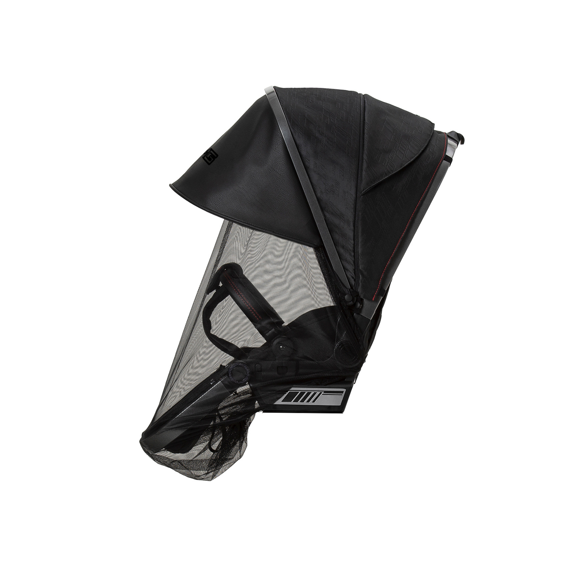 Sunine - Plus Sonnen- und Mückenschutz in 620 / Nachtschwarz für Kinderwagen.
Seitenansicht.