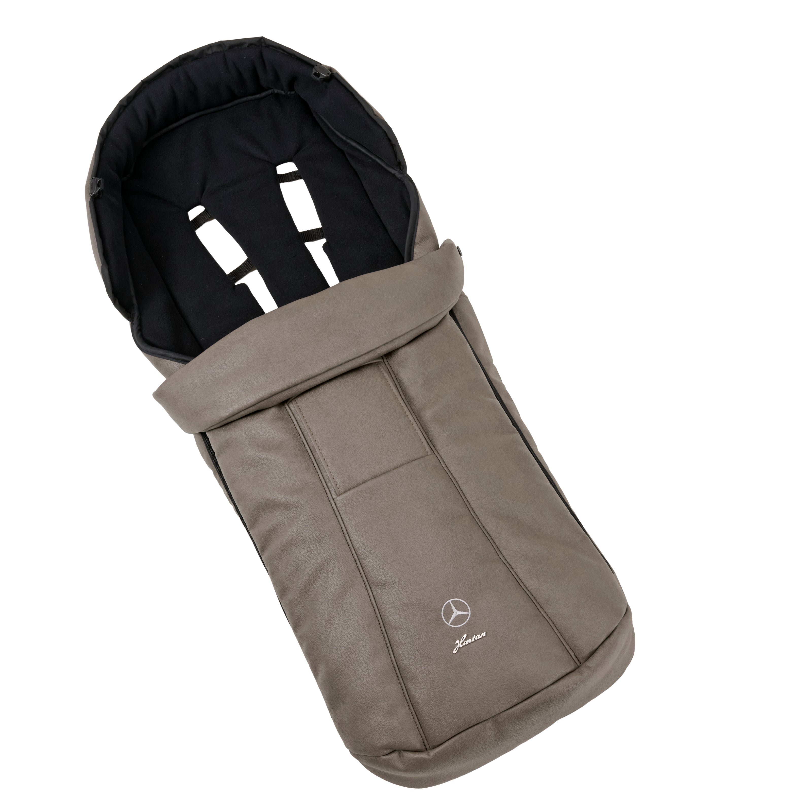 Mercedes Benz Fußsack 616 / Tartufo  mit weichem Fleece-Innenfutter.
Schräge Liegeansicht von oben.