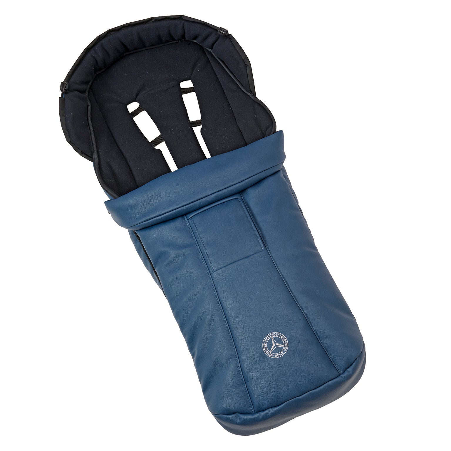 Mercedes Benz Fußsack 617 / Vintage Blue mit weichem Fleece-Innenfutter.
Schräge Liegeansicht von oben.