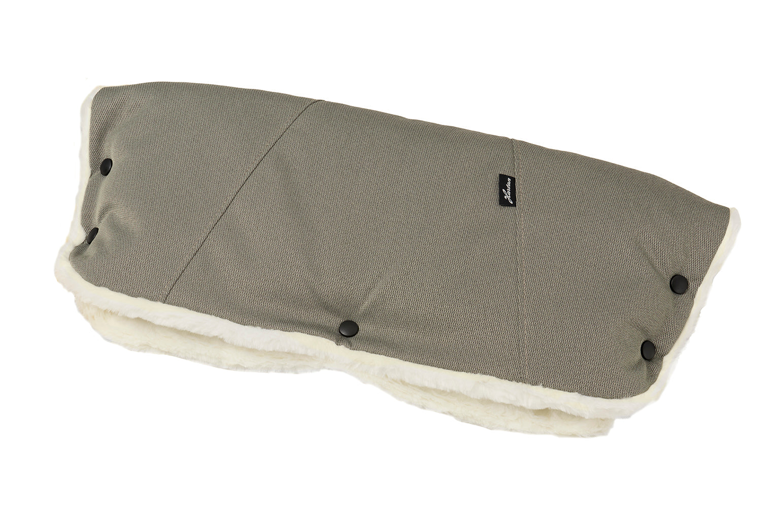 Handwärmer Mum in 608 / Pistachio für den Kinderwagengriff.
Warmes Fleece-Innenfutter.
Schräge Frontansicht.