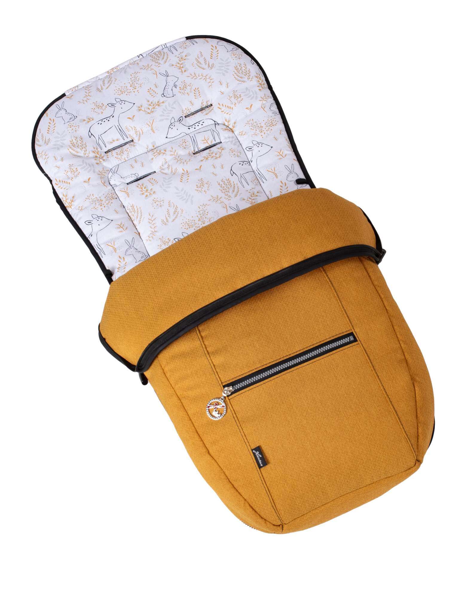 So-Wi Fußsack 819 / Forest Friends für den GTS Sportwagen.
Mit Fleece Einlage zum Winterfußsack ändern.
Schräge Draufsicht