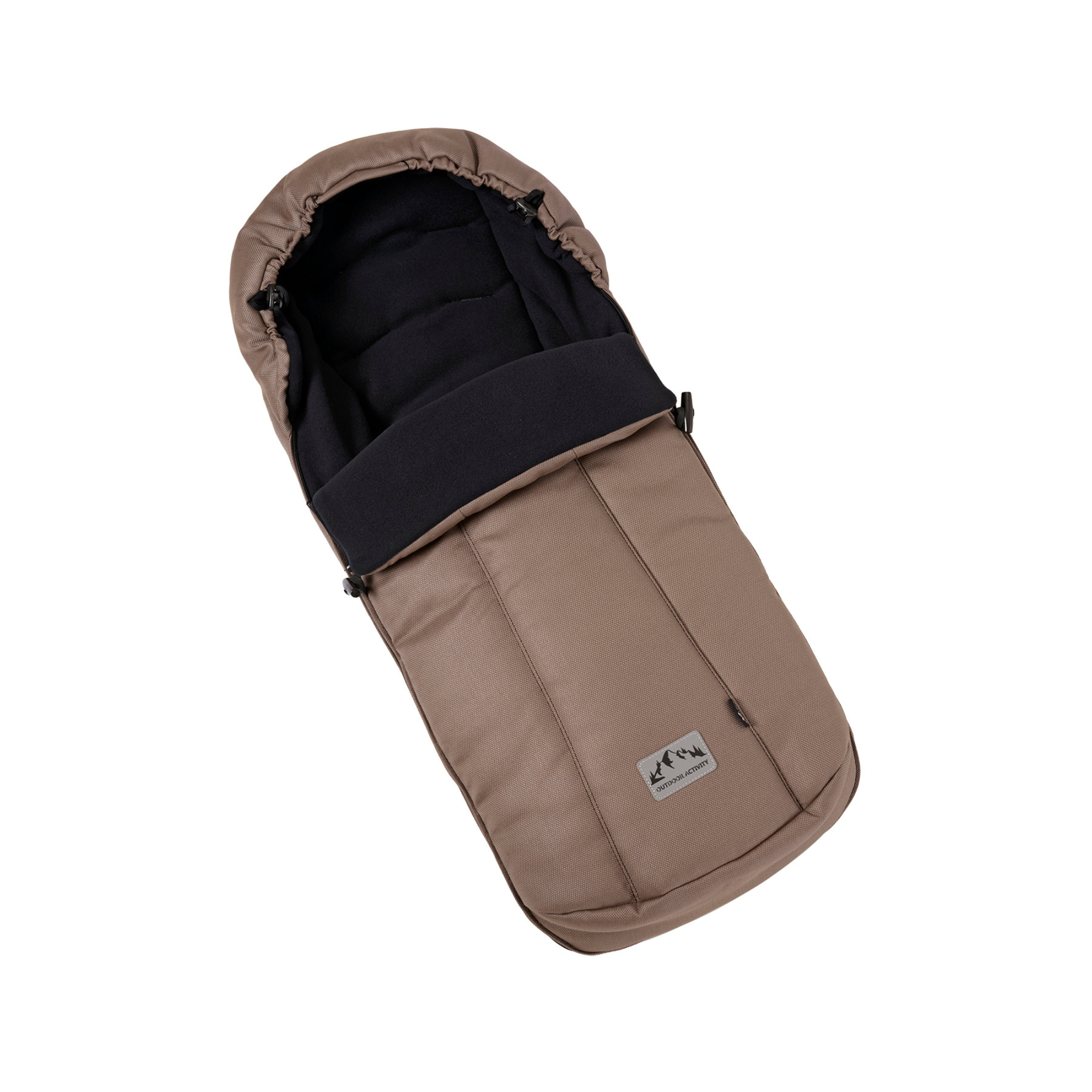 Two Select Fußsack 600 / Toffee mit weichem Fleece Innenfutter.
Liegeansicht schräg von oben.