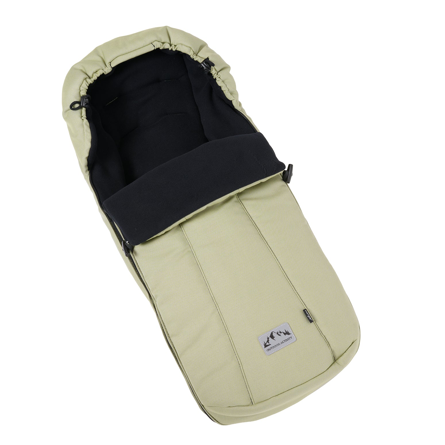Two Select Fußsack 603 / Lime mit weichem Fleece Innenfutter.
Liegeansicht schräg von oben.