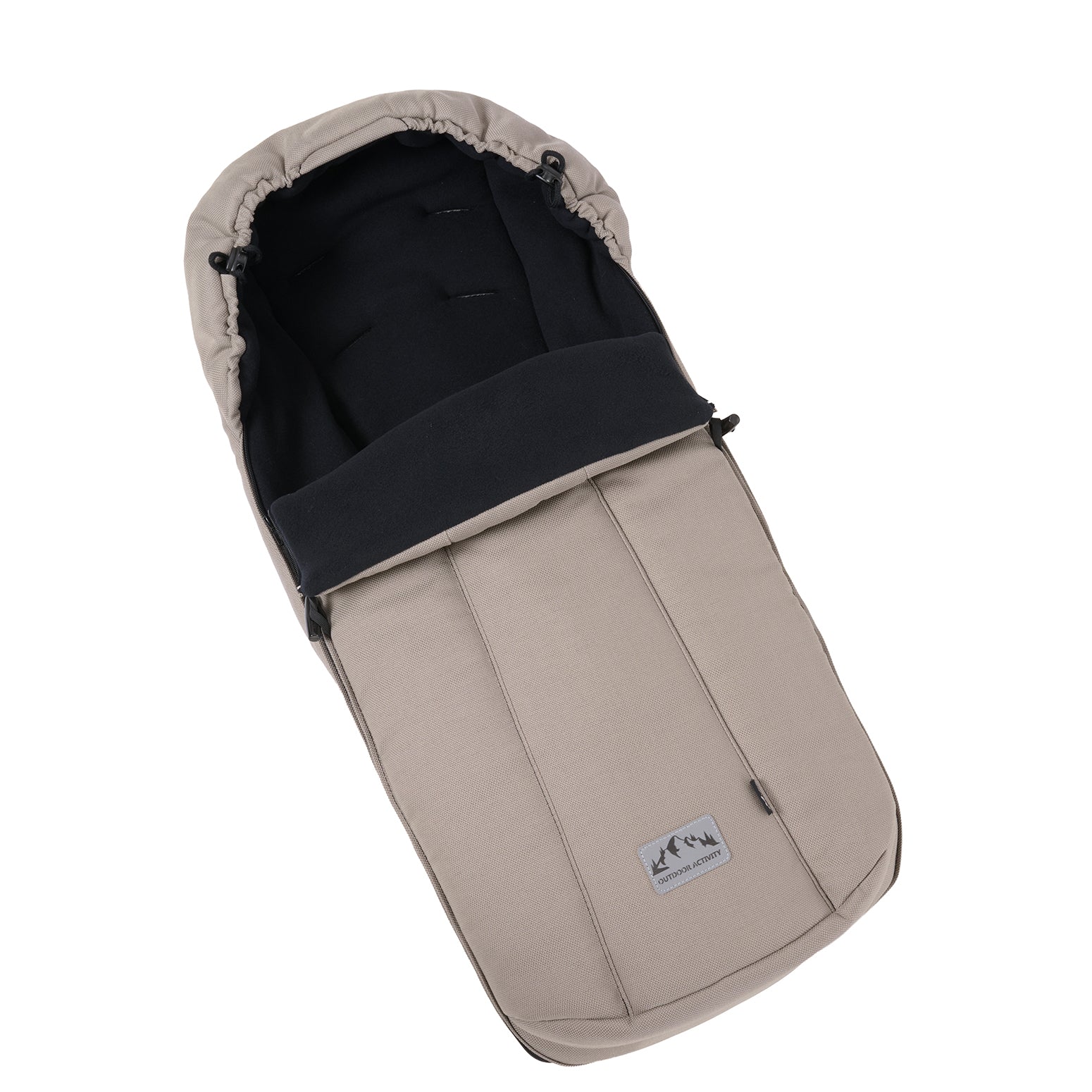 Two Select Fußsack 604 / Sand mit weichem Fleece Innenfutter.
Liegeansicht schräg von oben.