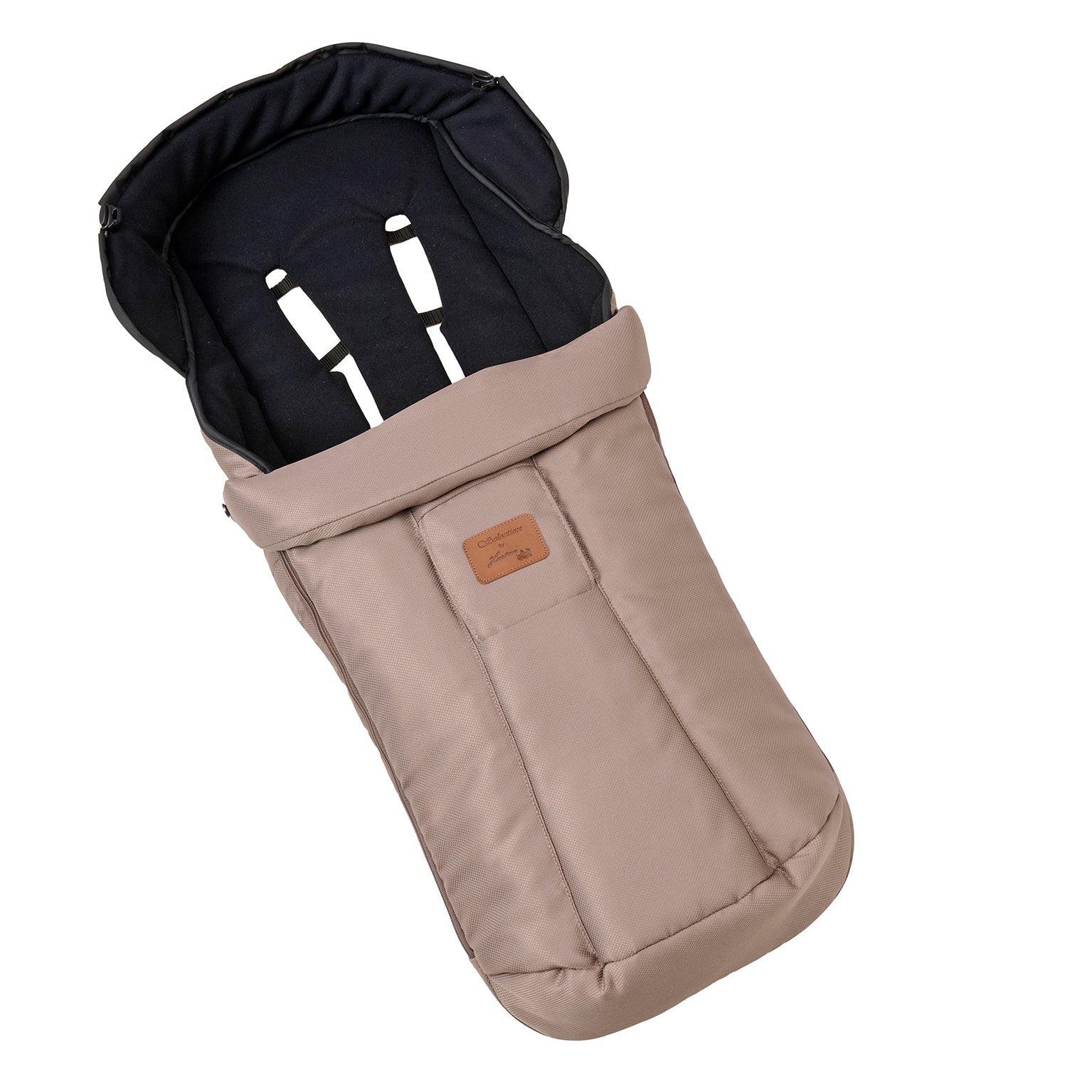 T2 Fußsack 606 / Hazel  mit weichem Fleece Innenfutter.
Schräge Liegeansicht.