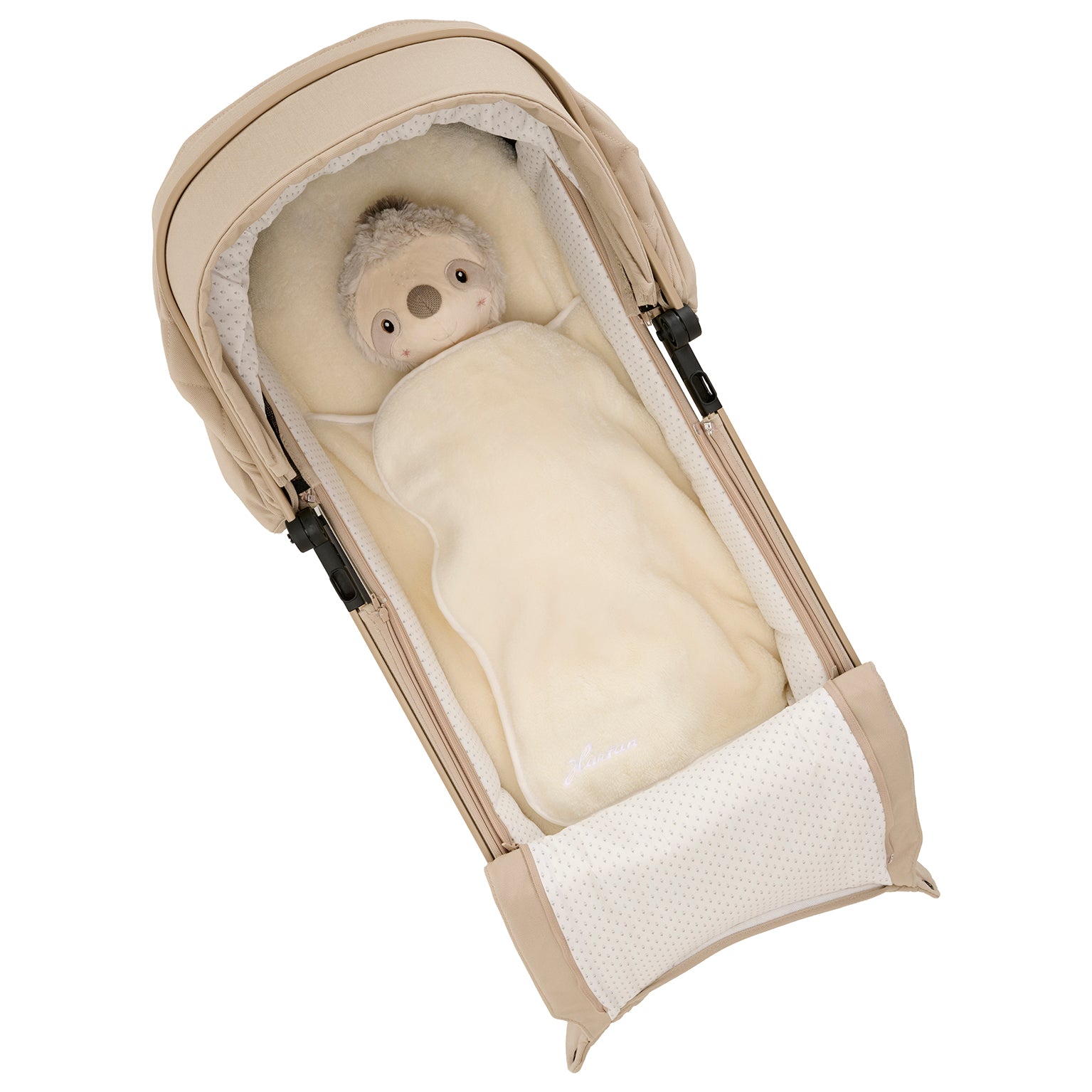 Vielseitiges Kuschel Inlay aus weichem Soft-Material.  geschlossen in der Falttasche.
Sicht von Oben.