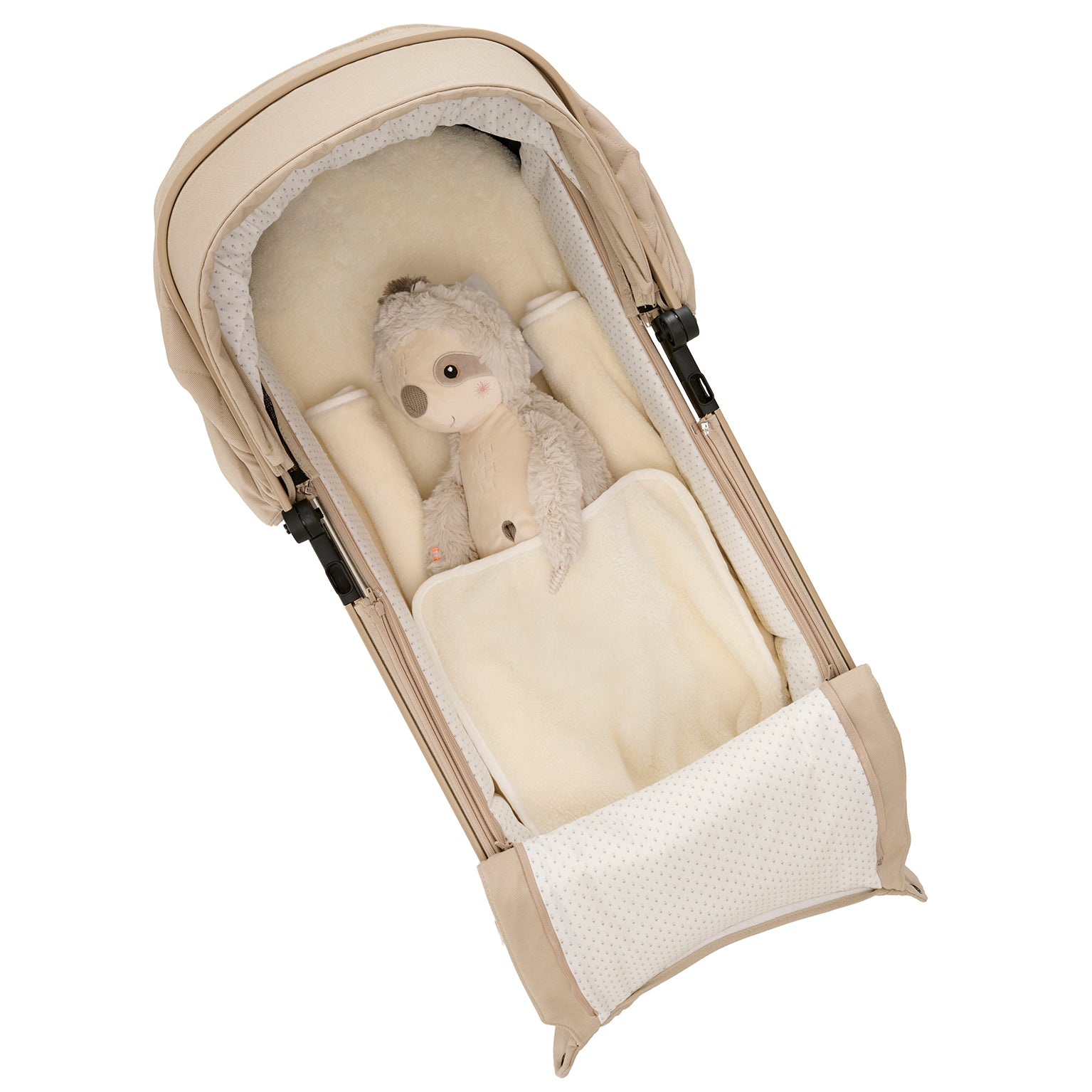 Vielseitiges Kuschel Inlay aus weichem Soft-Material. halb geschlossen in der Falttasche.
Sicht von Oben.