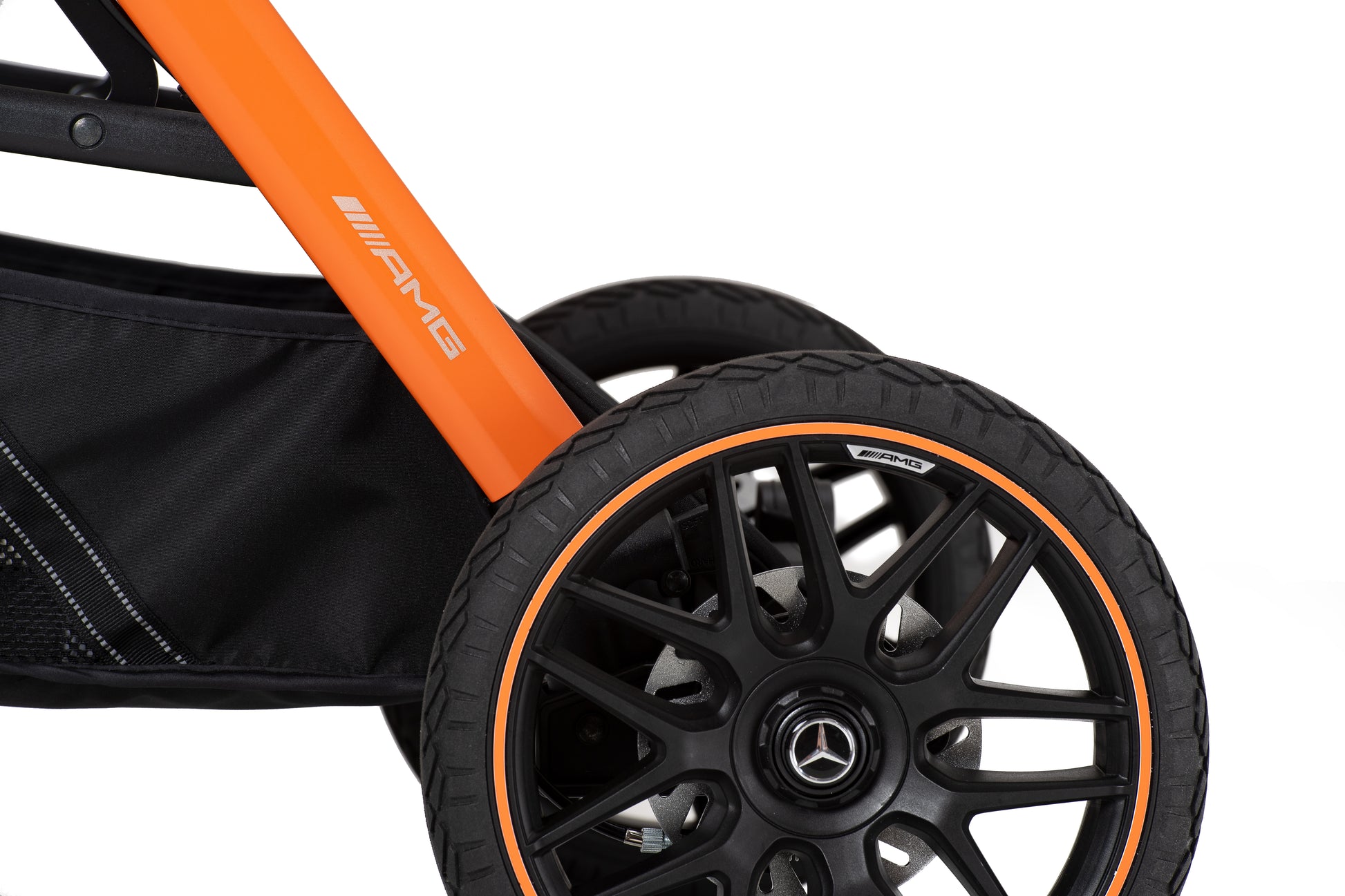 Kinderwagengestell in Orange mit Rädern