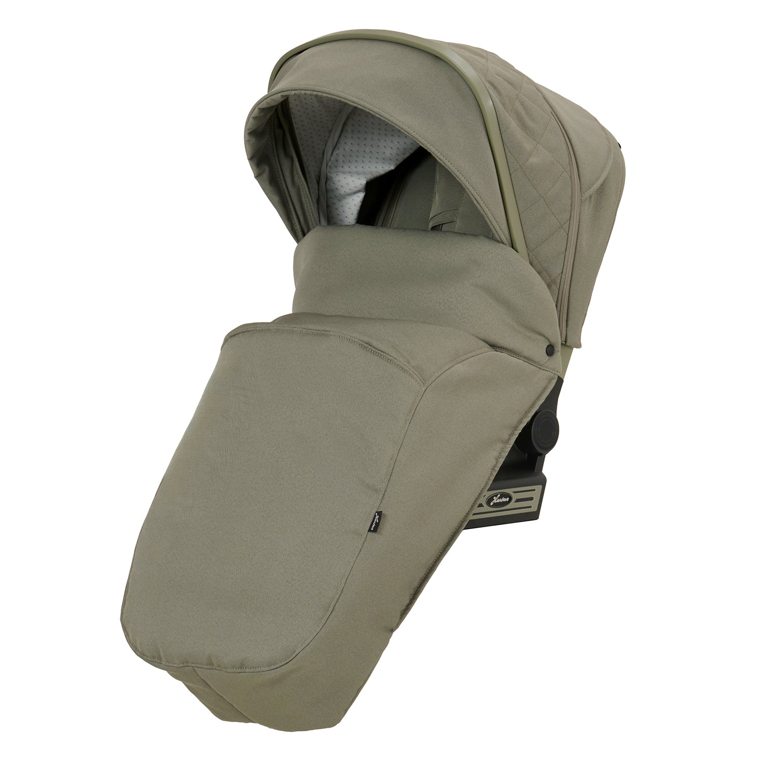 Windschutzdecke für den Sportwagen 608 / Pistachio.
Schützt vor Wind und Auskühlung.
Schräge Vorderansicht.