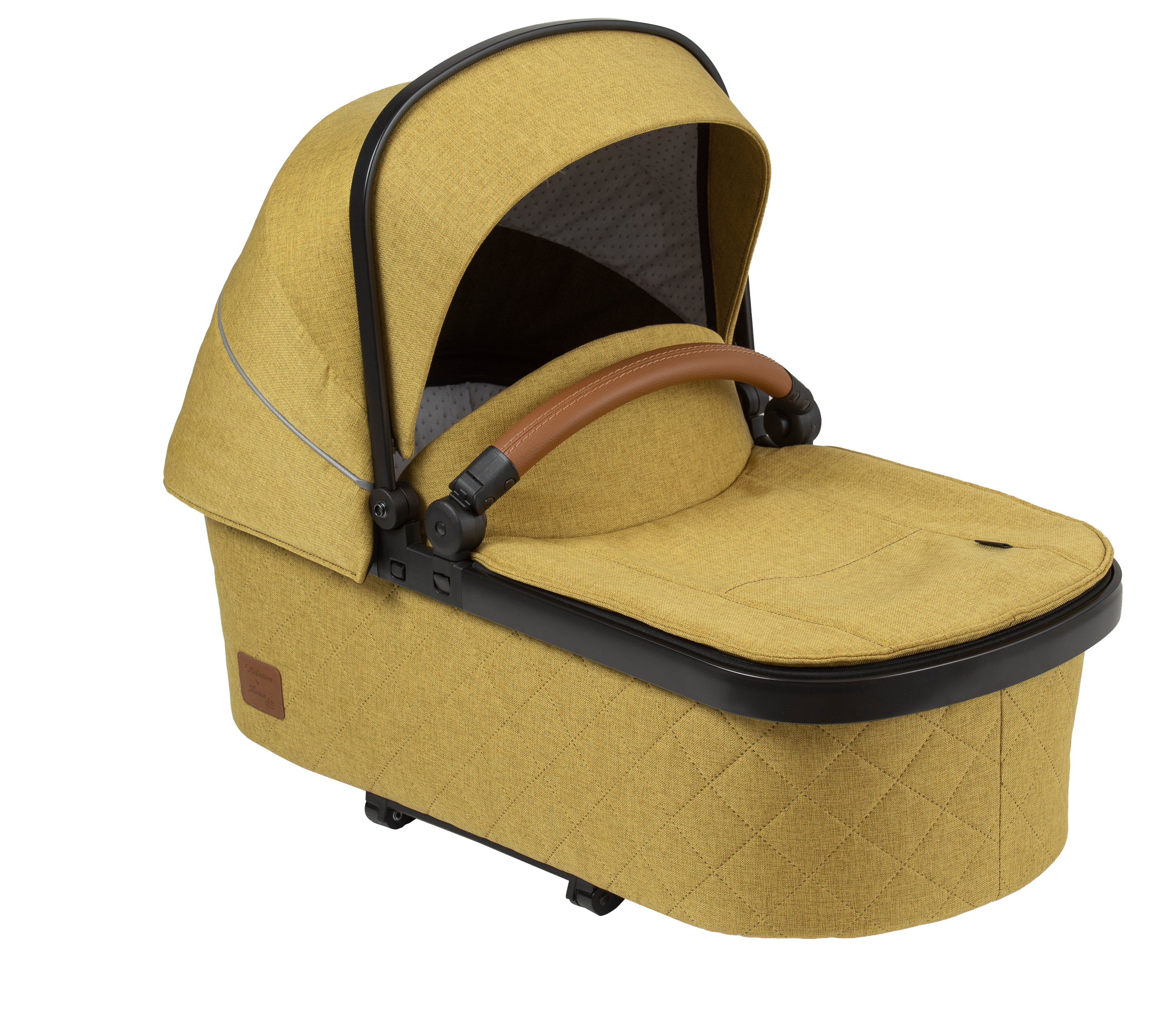 Premium Falttasche 429 / Curry mit braunem Schutzbügel.
Schräge Vorderansicht.