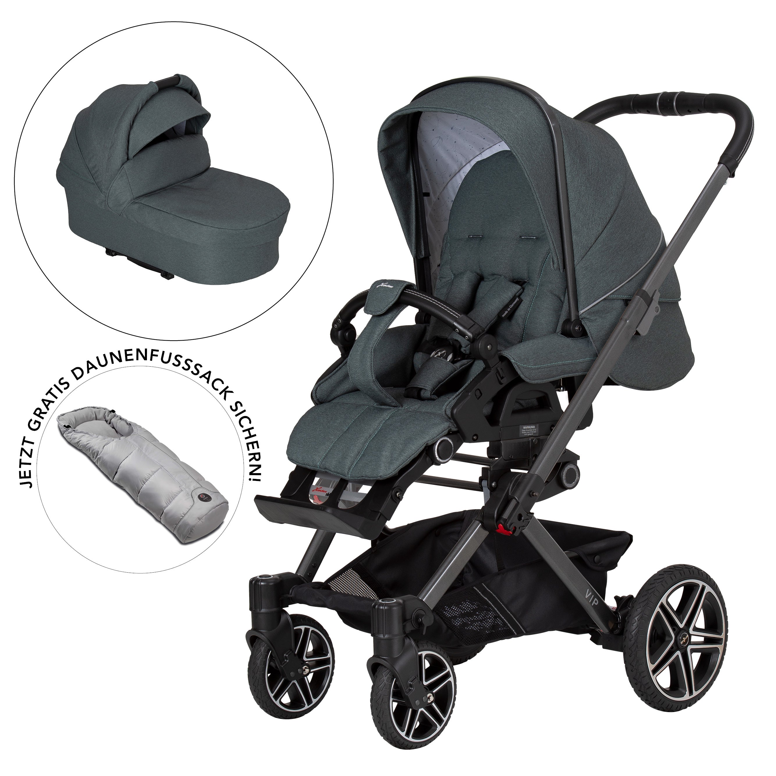 VIP GTS Set 817 / Animal Stars
Sportwagen + Falttasche + Daunenfußsack Lichtgrau
Schutzbügel und Handgriff in Schwarz.
Gestell / Platin
3 separate Abbildungen mit schräger Vorderansicht