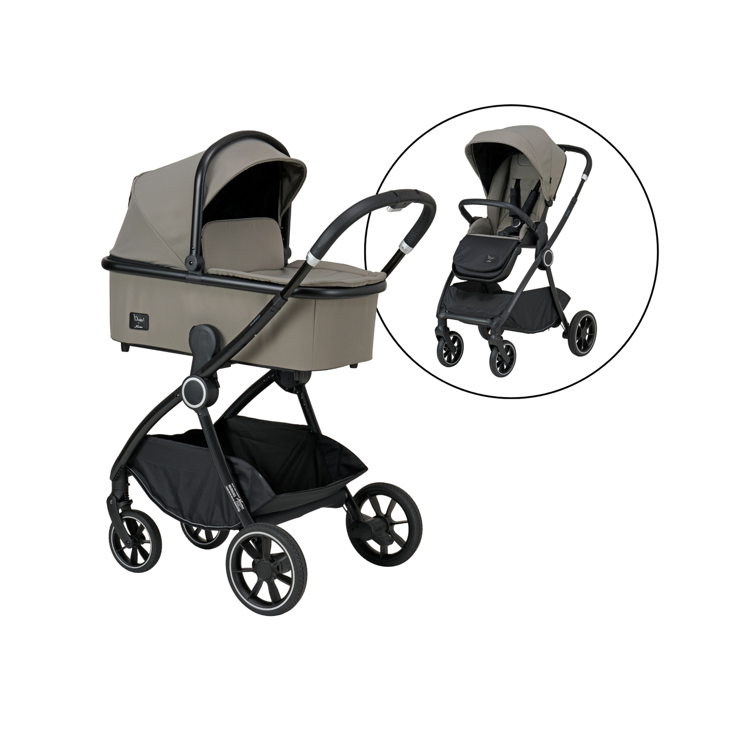 Verso inkl. Falttasche
Verso als Sportwagen
Beide Bilder mit schräger Vorderansicht.